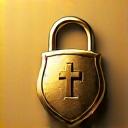 Icono de escudo de seguridad y candado dorado, simbolizando protección de datos y confianza.